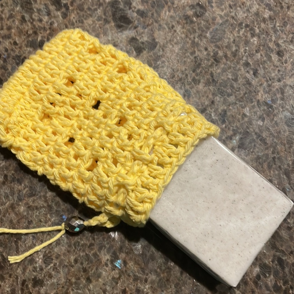 Crochet Soap Saver Soap Bag with Beaded Pull String 100% Cotton Made By Seller - Picture 12 of 12